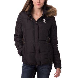U.S. Polo Assn. Black Puffer Jacket with Faux Fur Trim